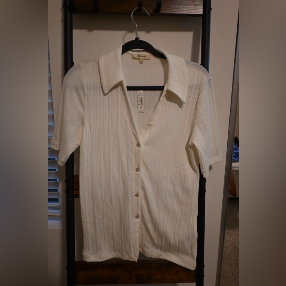 Madewell Cream Button-Up Short Sleeve Shirt